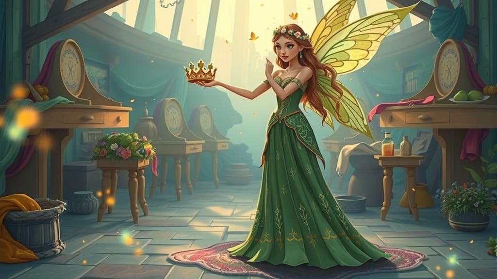 Delicate Fairy Gul in Whimsical Storybook Illustration