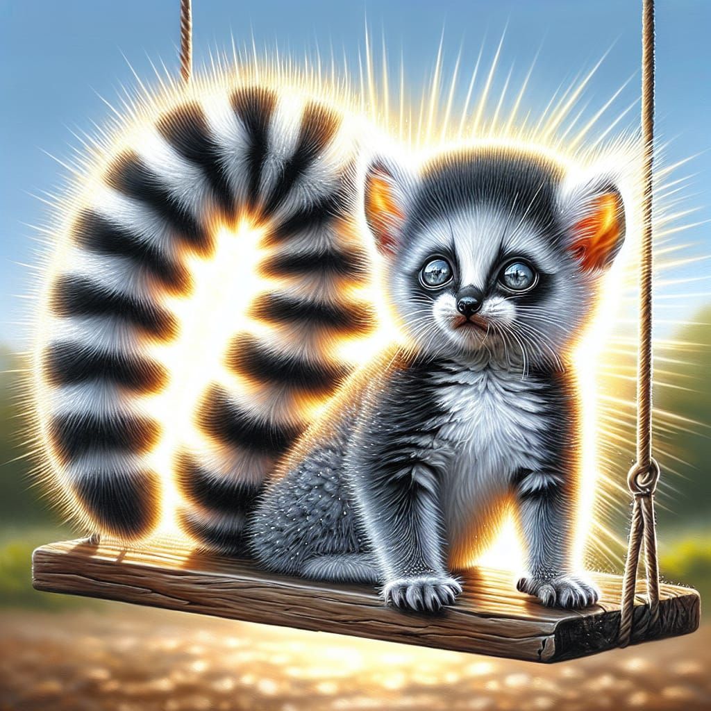 Surreal Kitten in Luminous Glow, Oil Painting Style