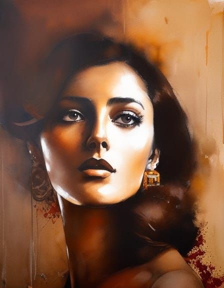 Brown-Haired Girl in Dark Watercolor Art