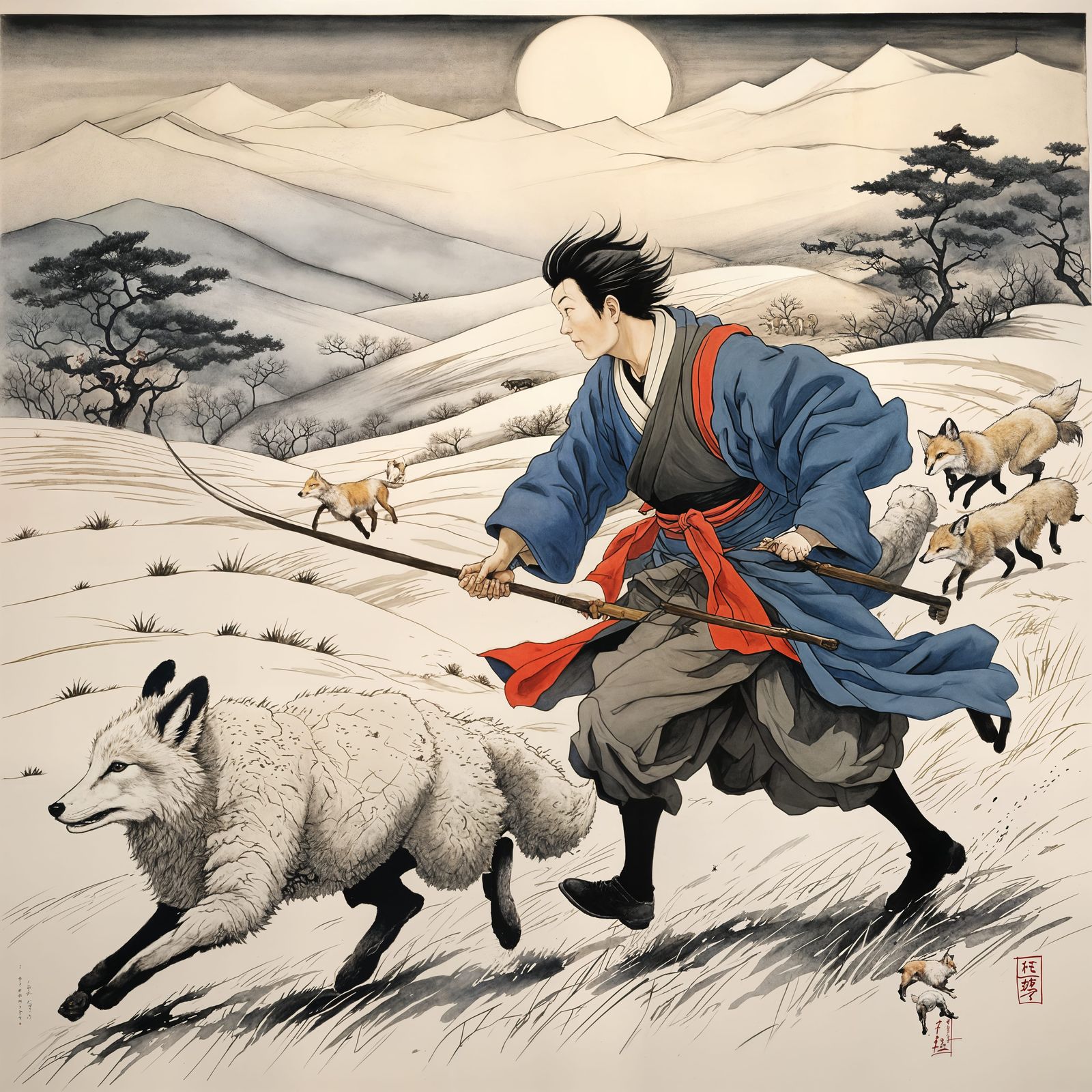 Shepherd and Fox Chase in Amano Style