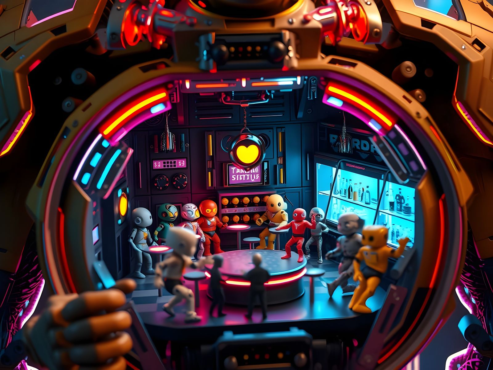 Surreal Cyberpunk Nightclub Inside a Robot's Chest
