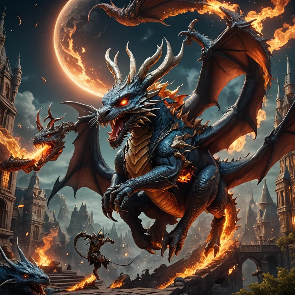 Moon Bunny Rides Dragon in Fantasy Art Style