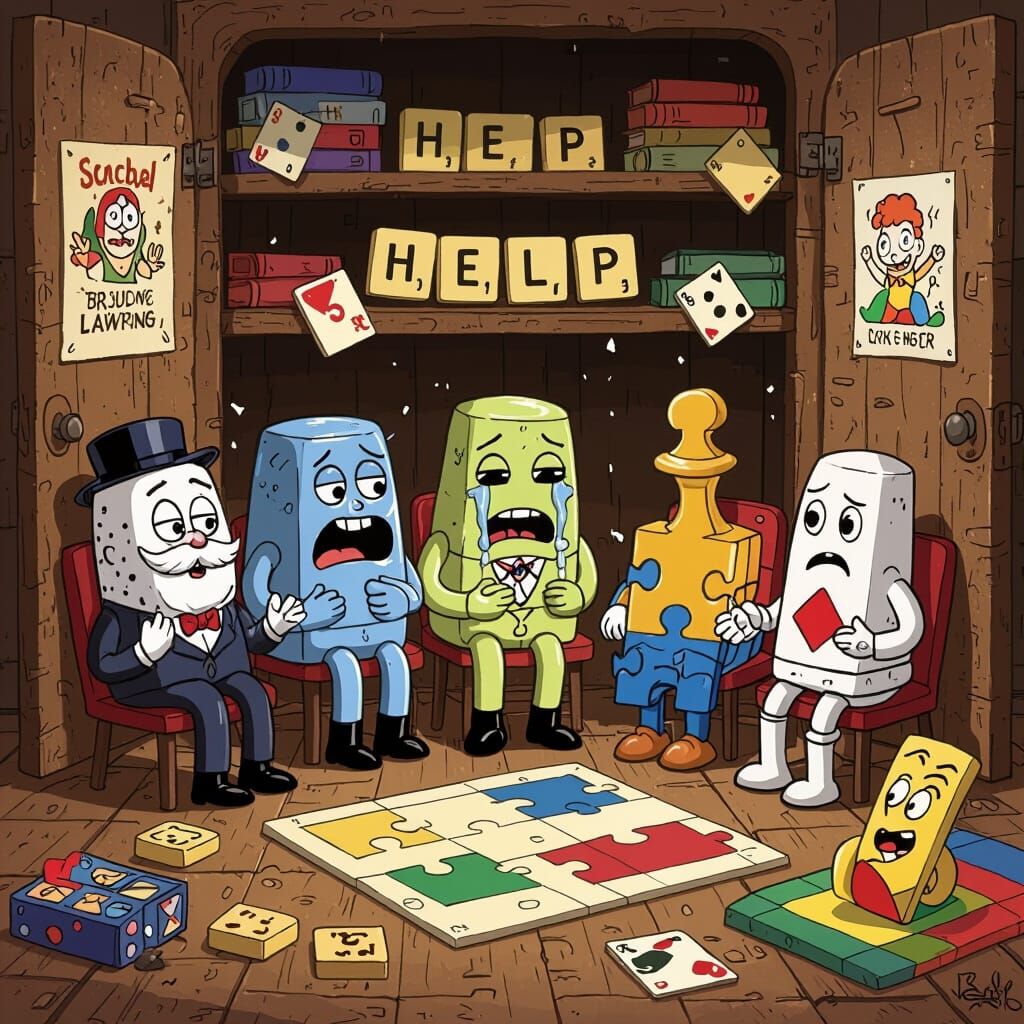 Board Game Pieces Support Group in Pixar Style