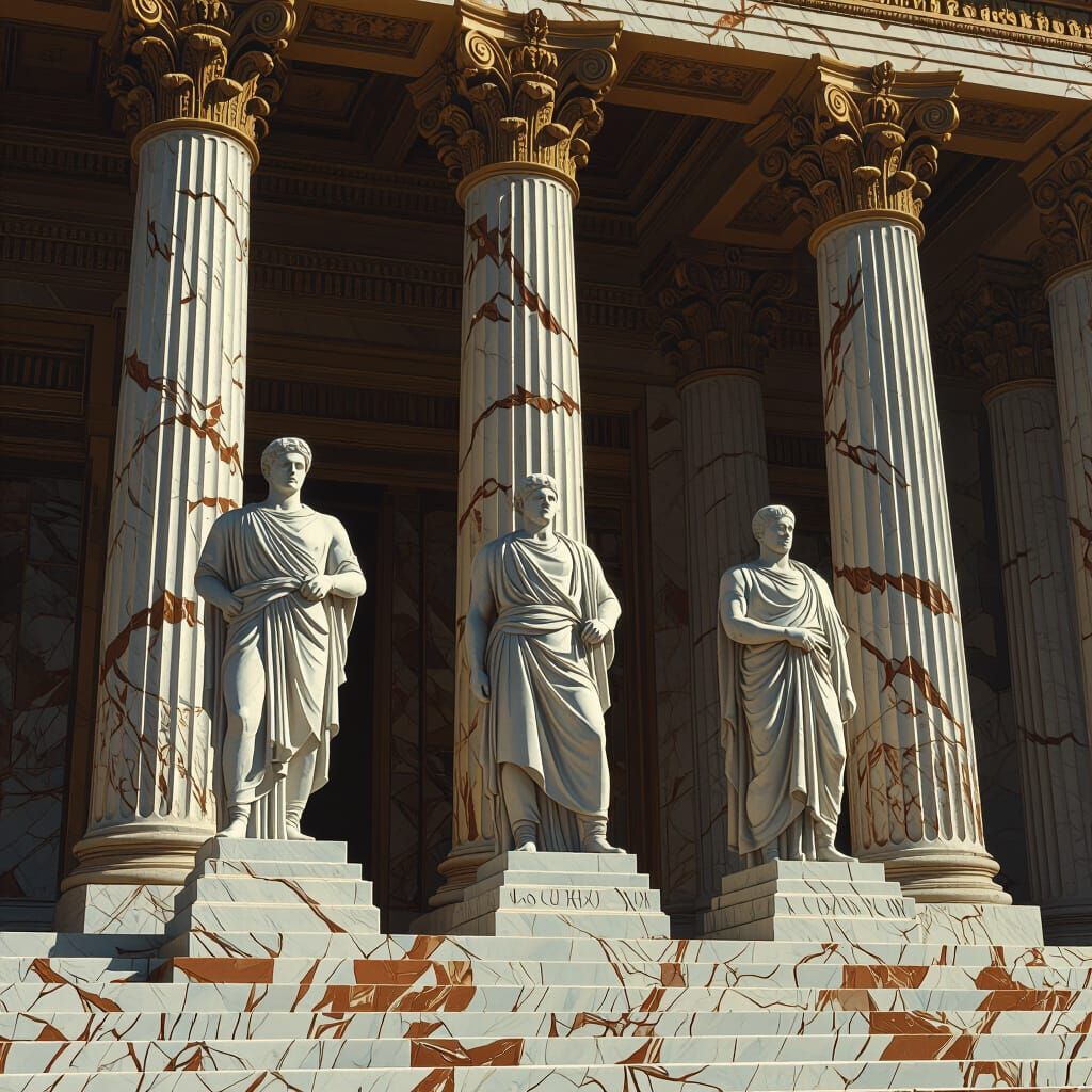 Ornate Greek Temple with Marble Statues