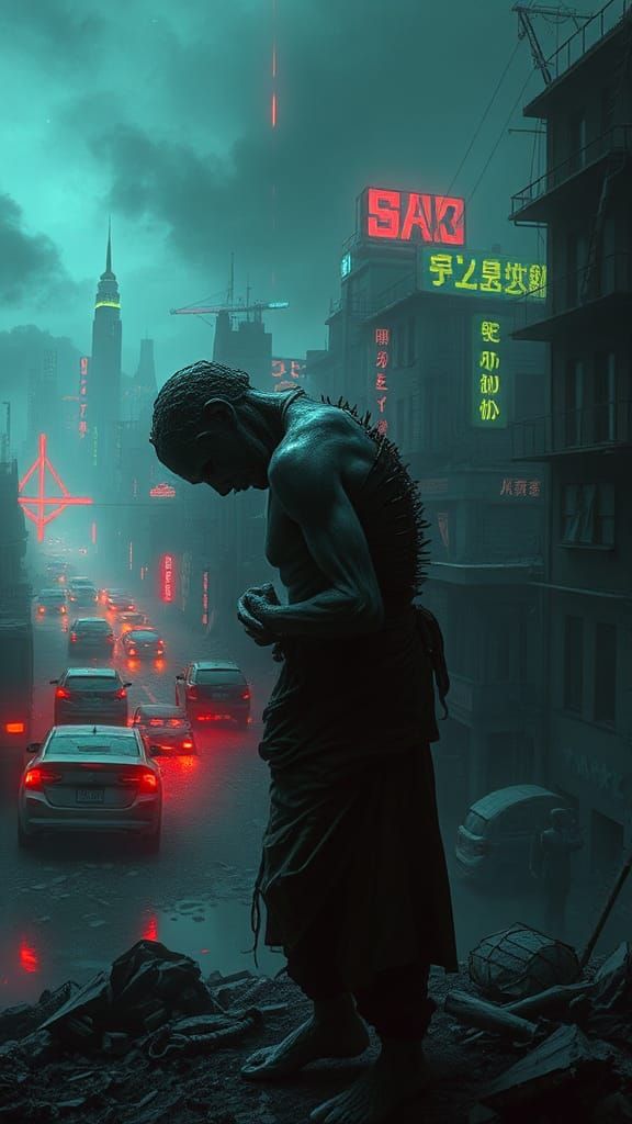 Dystopian War Cityscape in Surrealcore Style