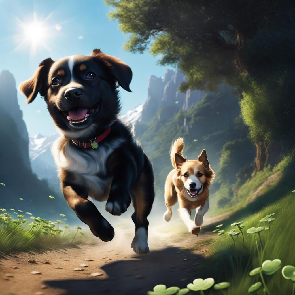 Heartwarming Boy and Dog Run with Cinematic Lighting