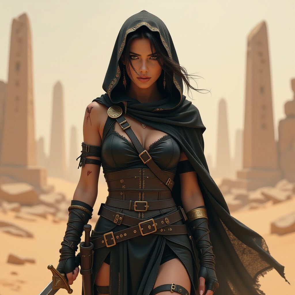 Worn Warrior in a Sandstorm, Dramatic Lighting