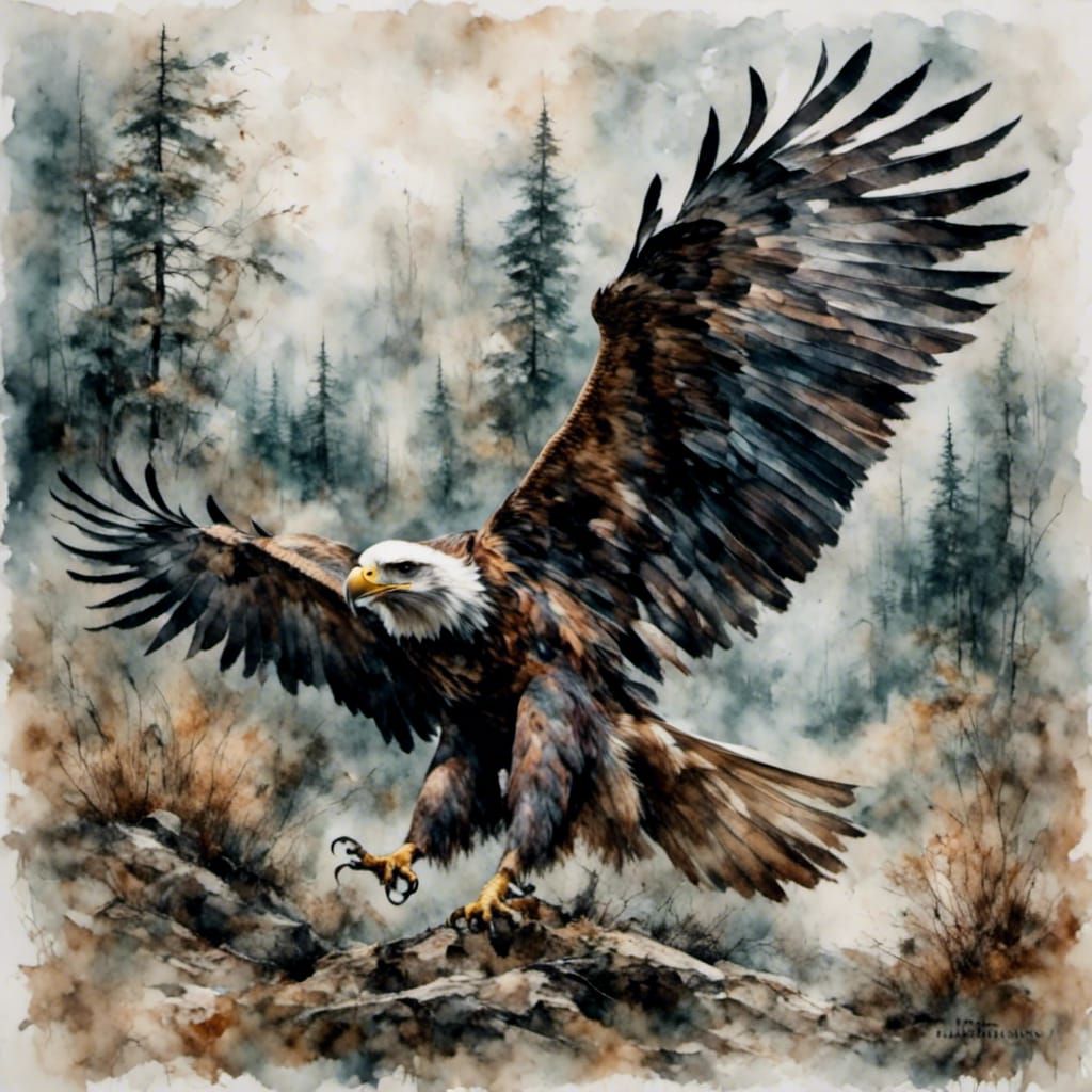 Eagle Hunting Rabbit in Pastel Colors