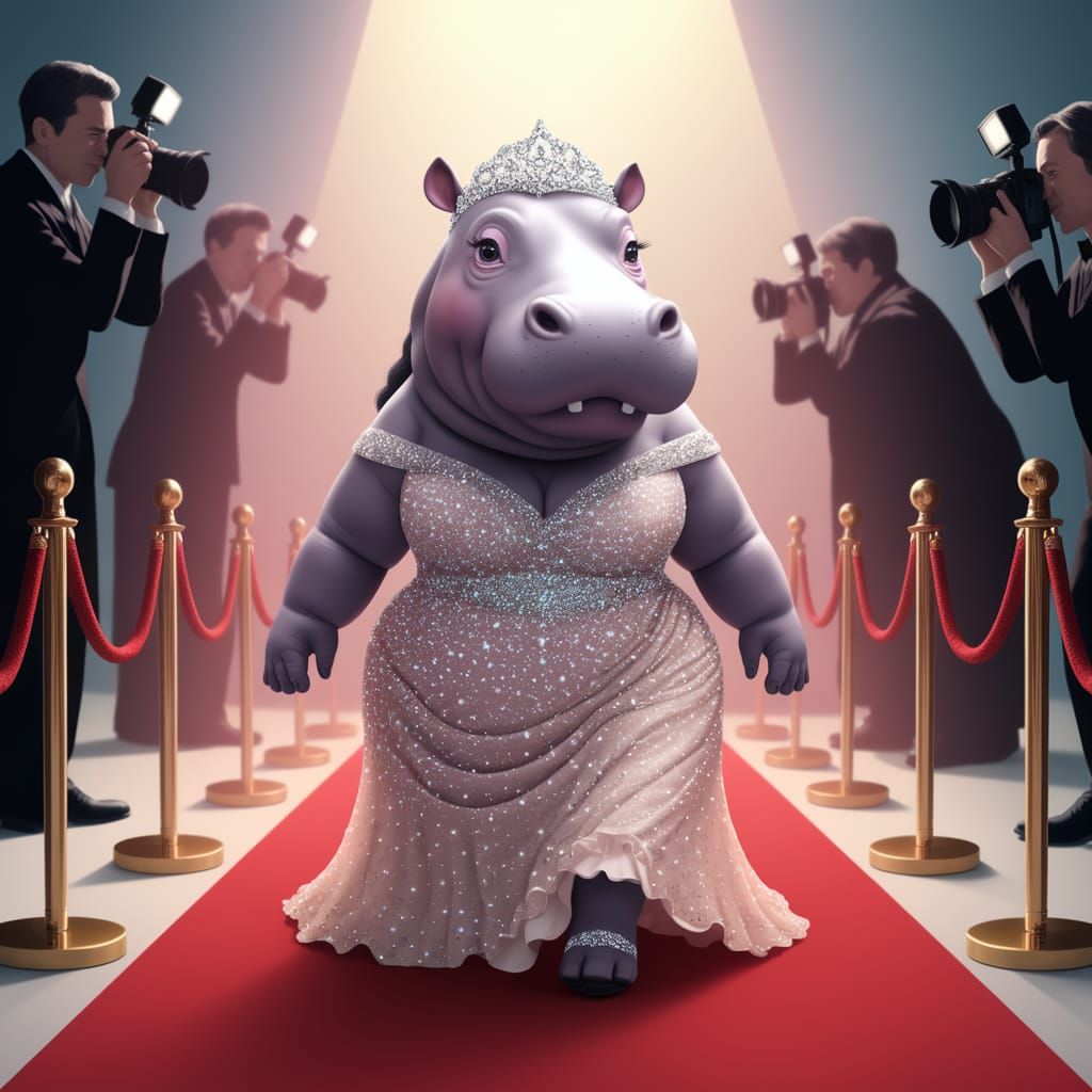 Glamorous Hippopotamus Red Carpet Diva