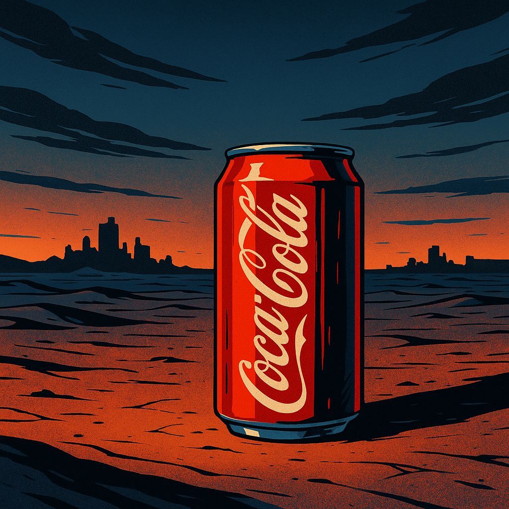 Lone Coca-Cola Can in Desert Twilight, Digital Painting Styl...