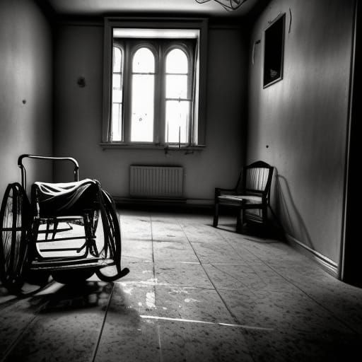 Eerie Asylum Interior in Black and White