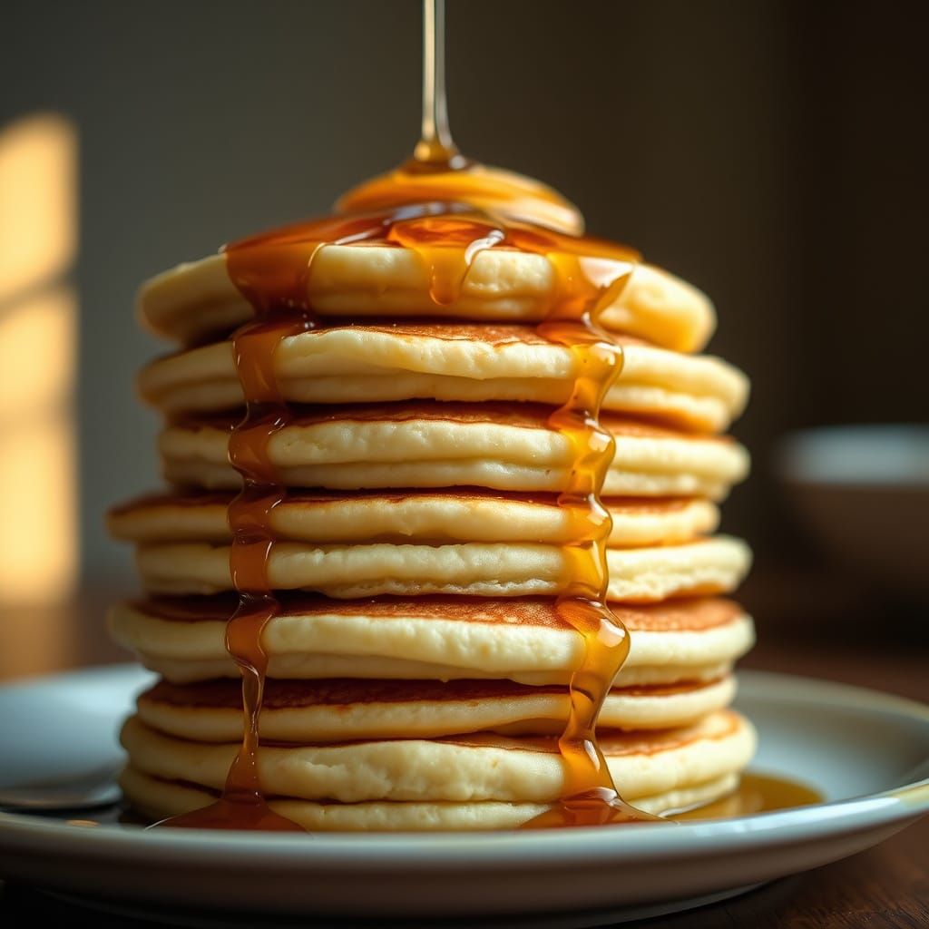 Stylish 45-Degree Angle Pancake Stack in Warm Light
