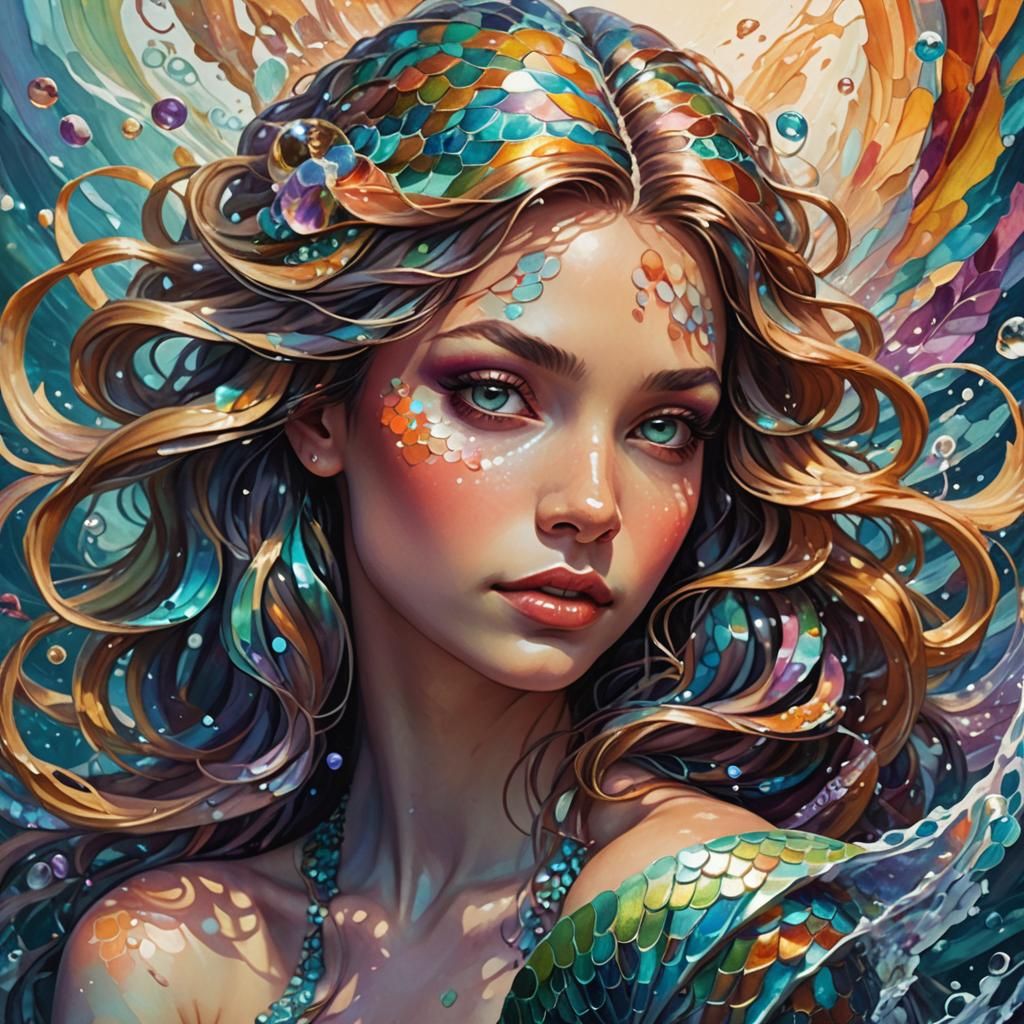 Mermaid Portrait with Iridescent Scales and Dynamic Lighting