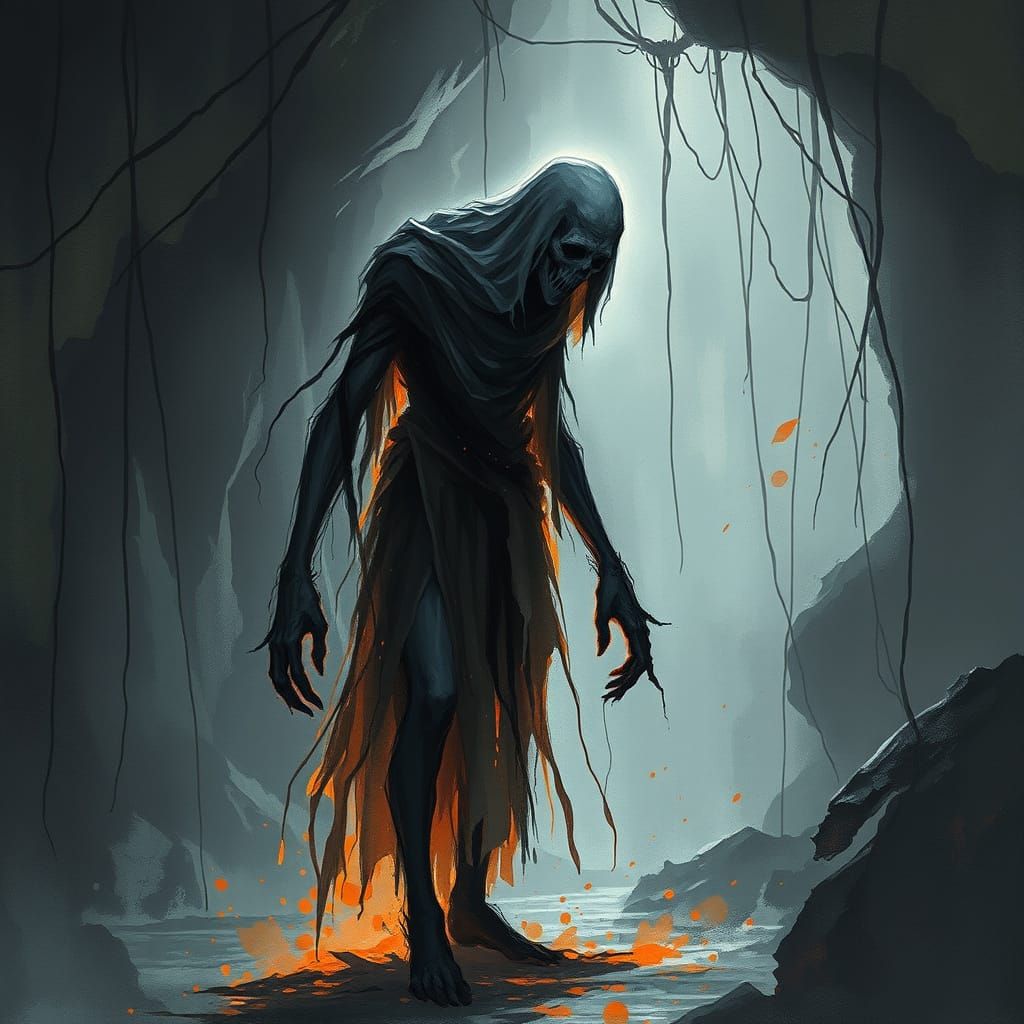 Ethereal Wraith in Mysterious Cave Scene