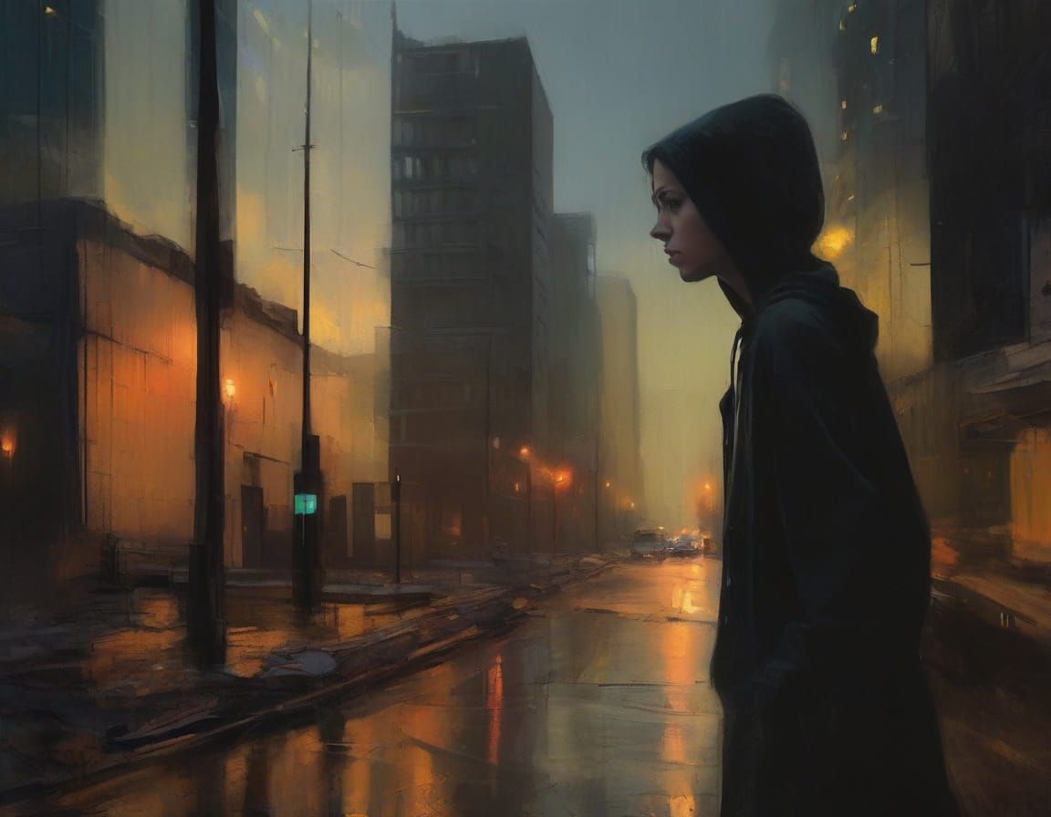 Romanticism Portrait of Woman in Dystopian City