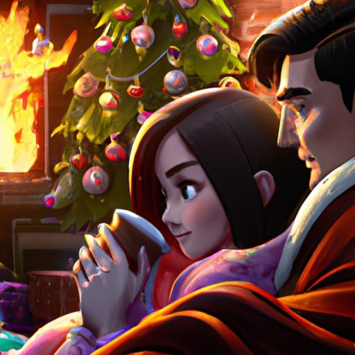 Cozy Couple Enjoying Christmas: Digital Art Portrait