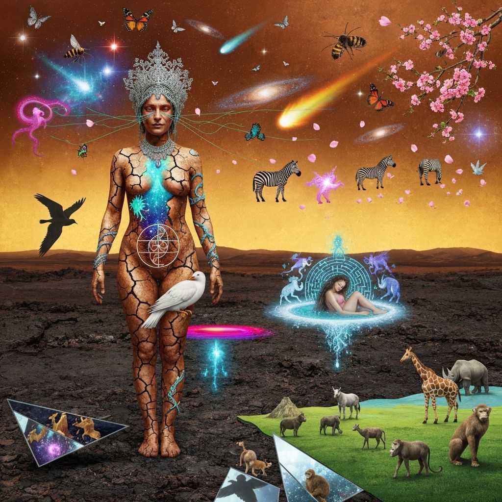 Mystical Shaman with Bioluminescent Core in Cosmic Landscape