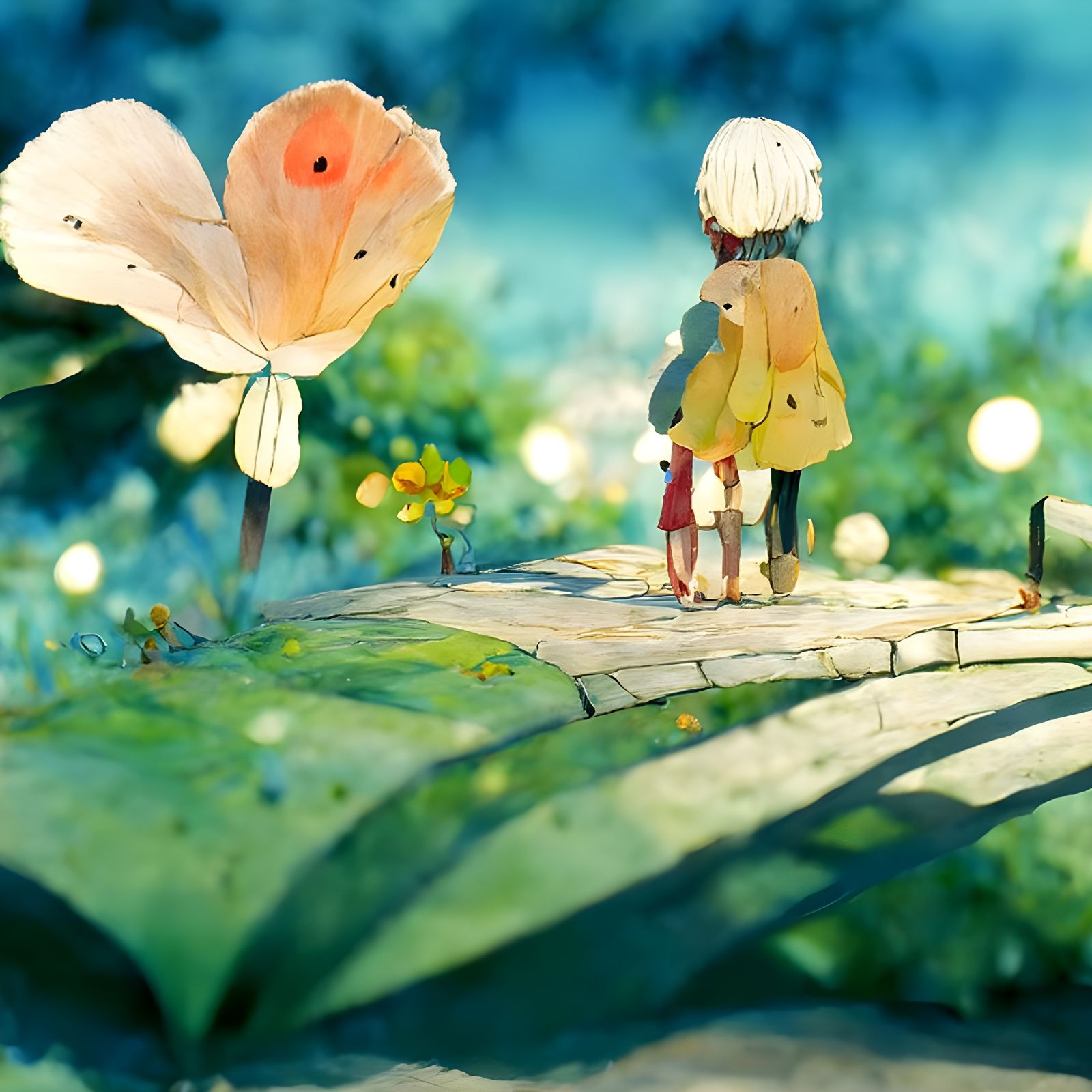 Two Friends Holding Hands, Studio Ghibli Style