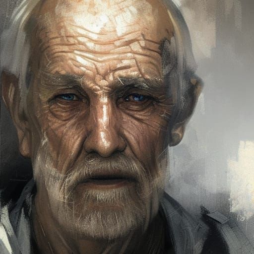 Detailed Portrait of Wrinkled Old Peasant Character