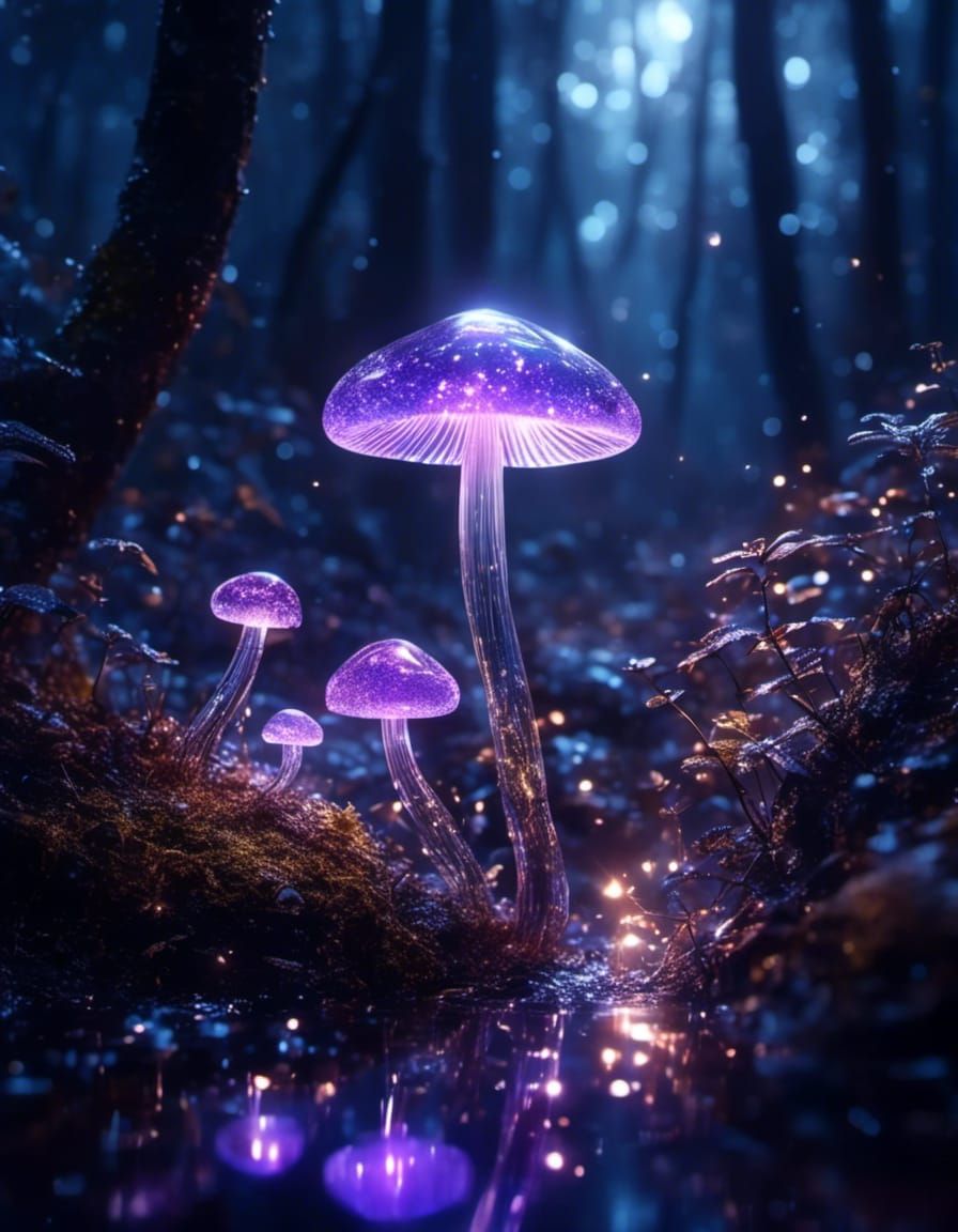 Bioluminescent Crystal Mushroom: Fantasy Concept Art