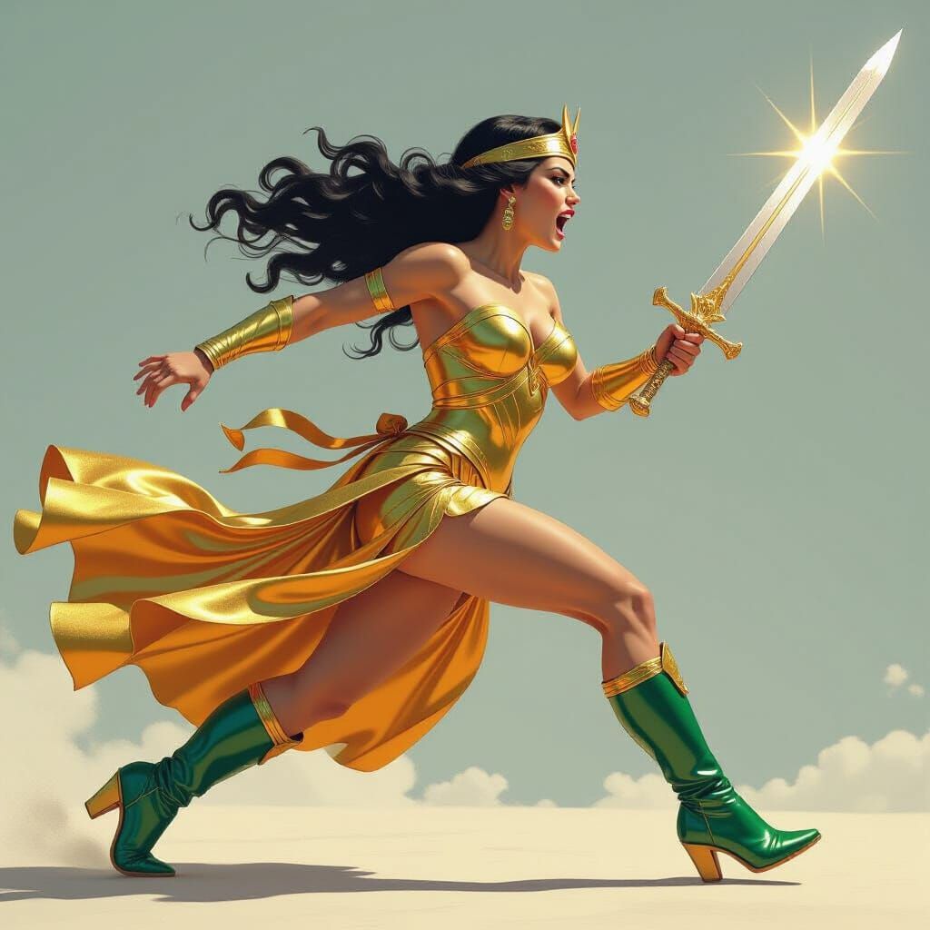 Goddess of Liberty in Pursuit, Action-Packed Art