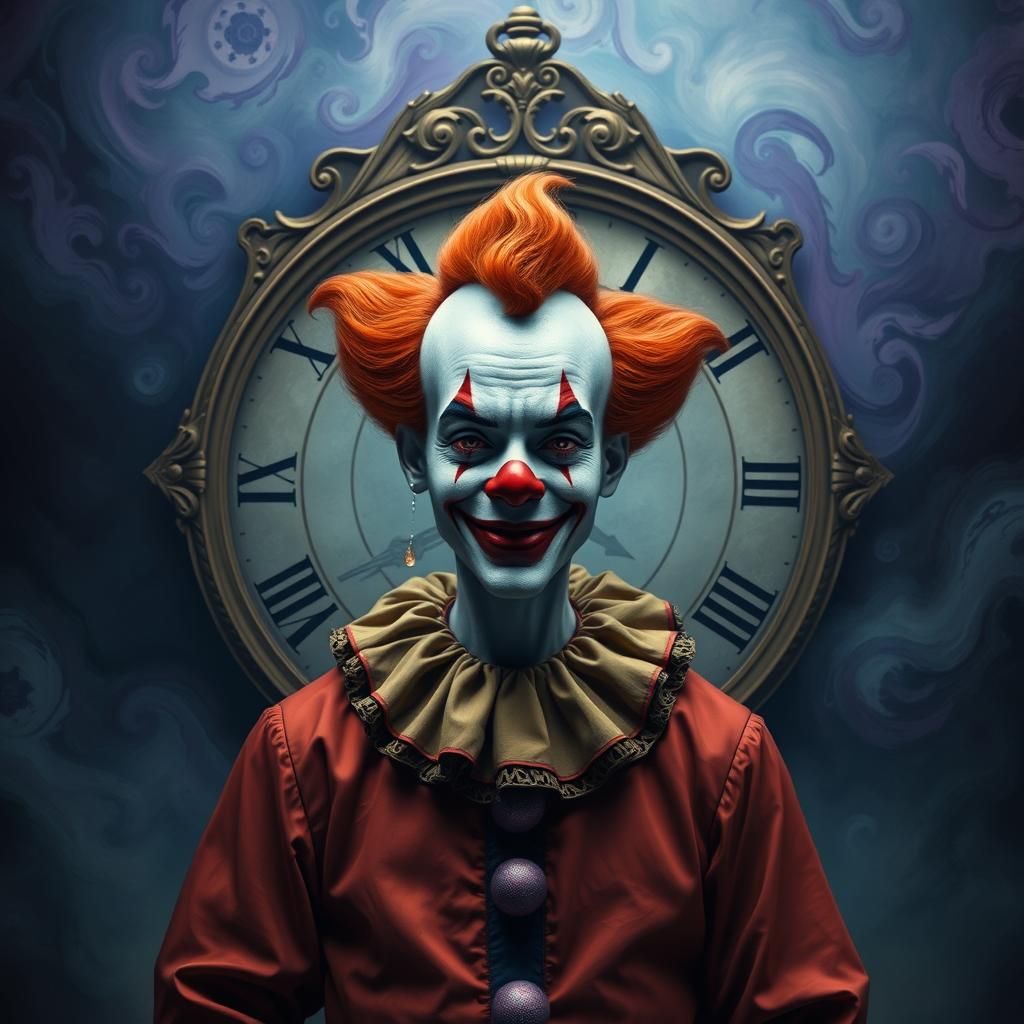 Melancholic Clown Tear in Dreamlike Steampunk Setting
