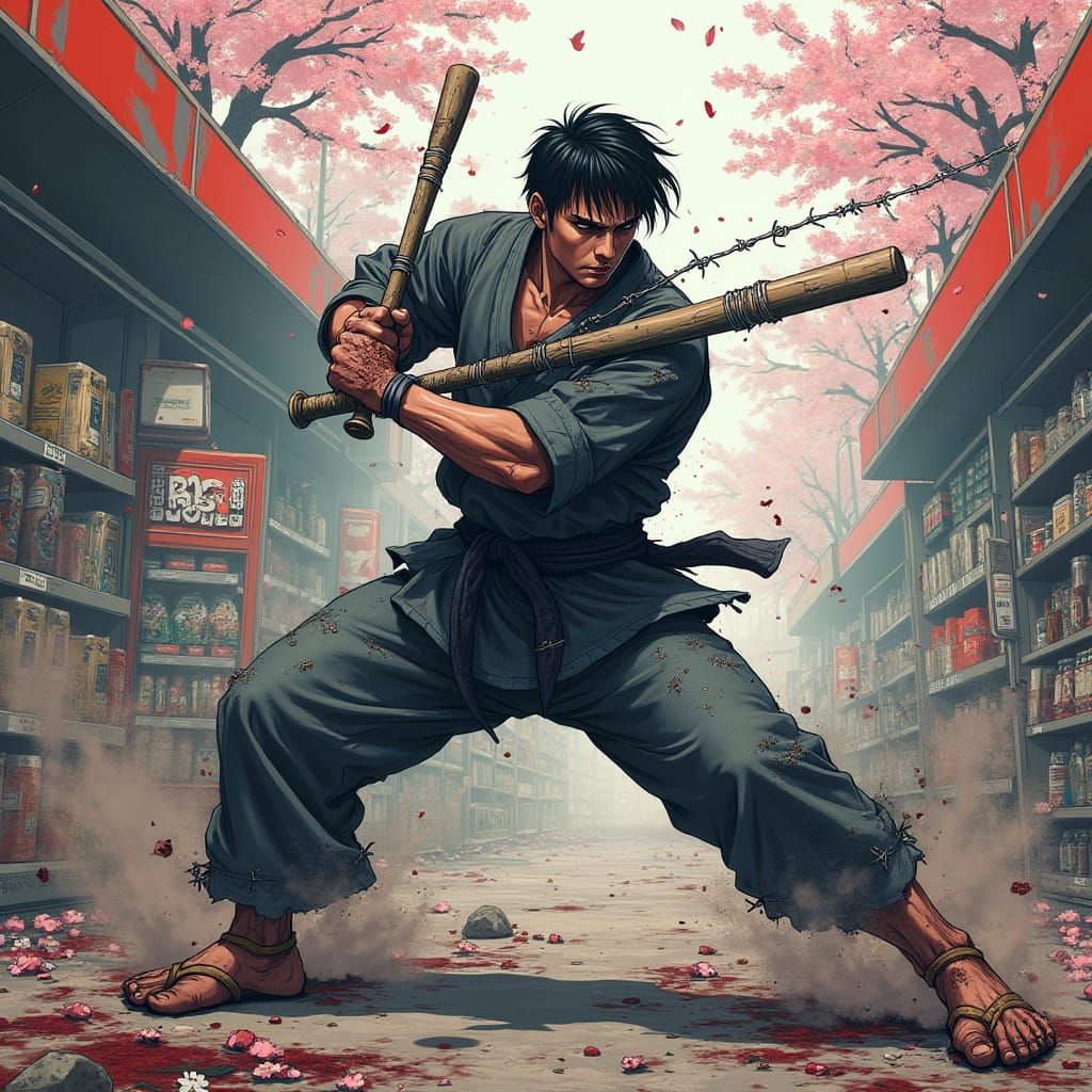 Martial Artist Unleashes Fury on Zombie Horde in Ruined Conv...