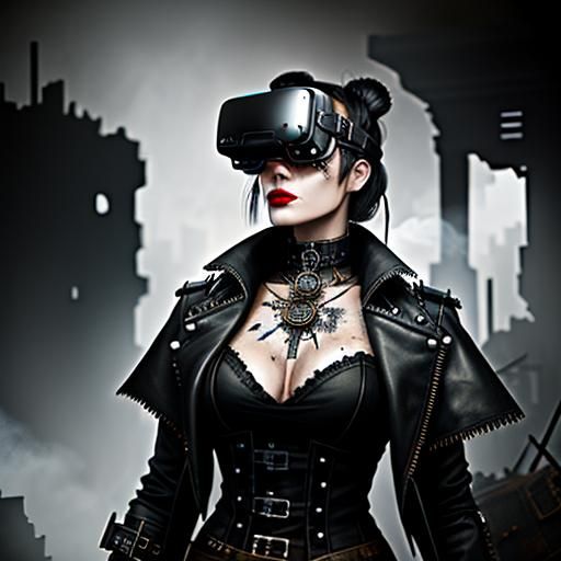Goth Model with Steampunk Goggles in Industrial Ruins