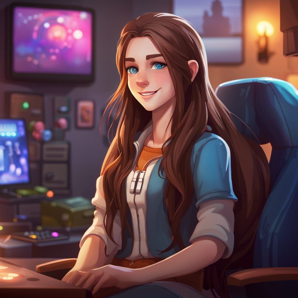 Gaming Girl Portrait in Detailed Digital Art Style