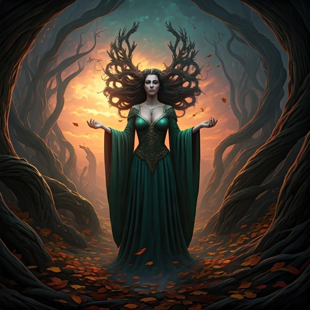 Celtic Goddess Morrigan in Emerald Robes