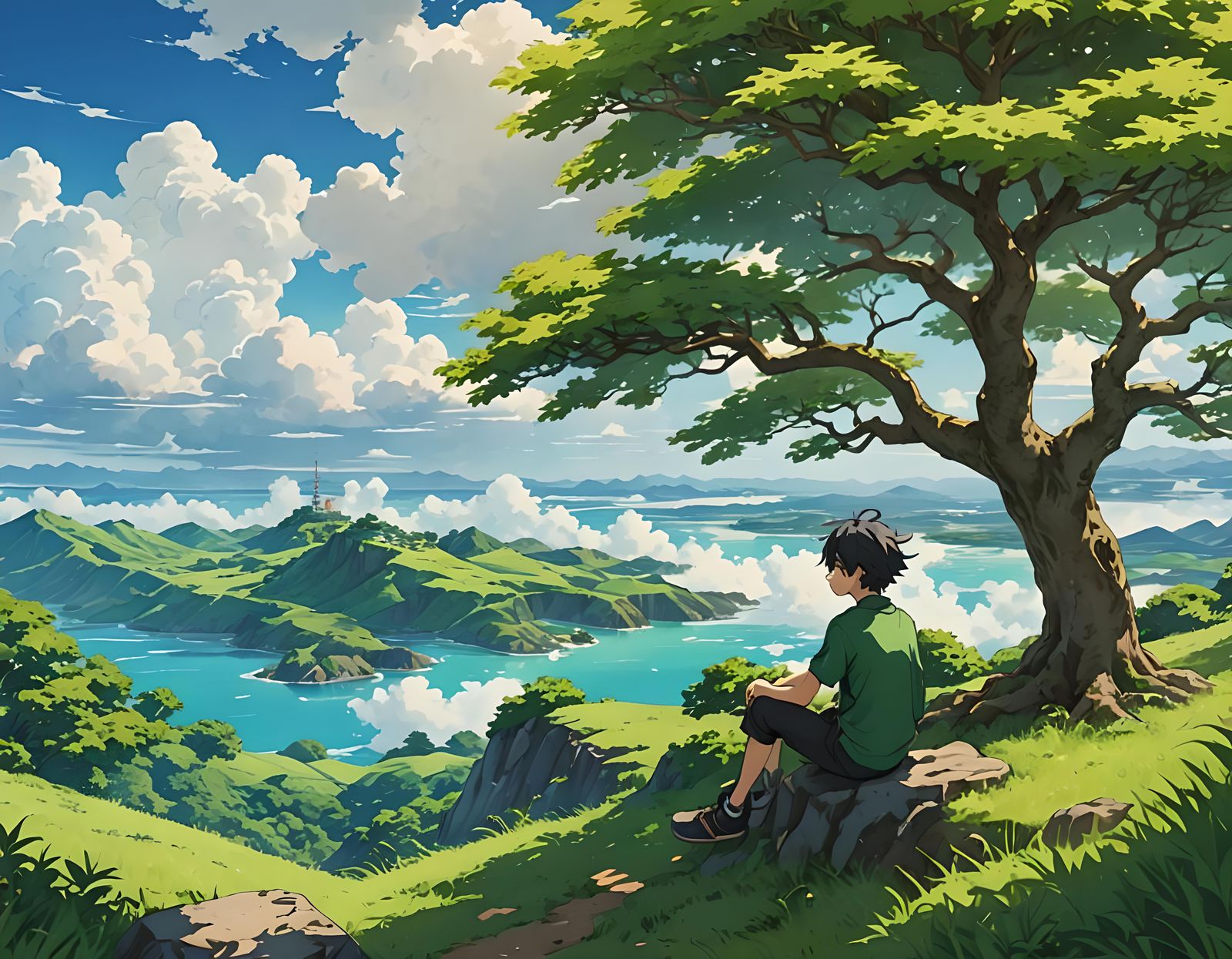 Boy on Hilltop Under Tree, Anime Key Visual