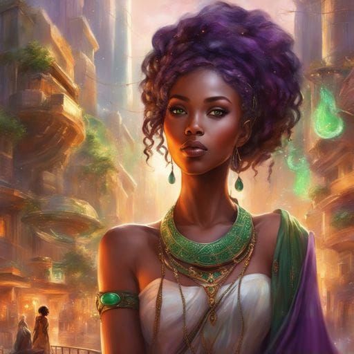 Futuristic Portrait of Purple-Haired African Girl