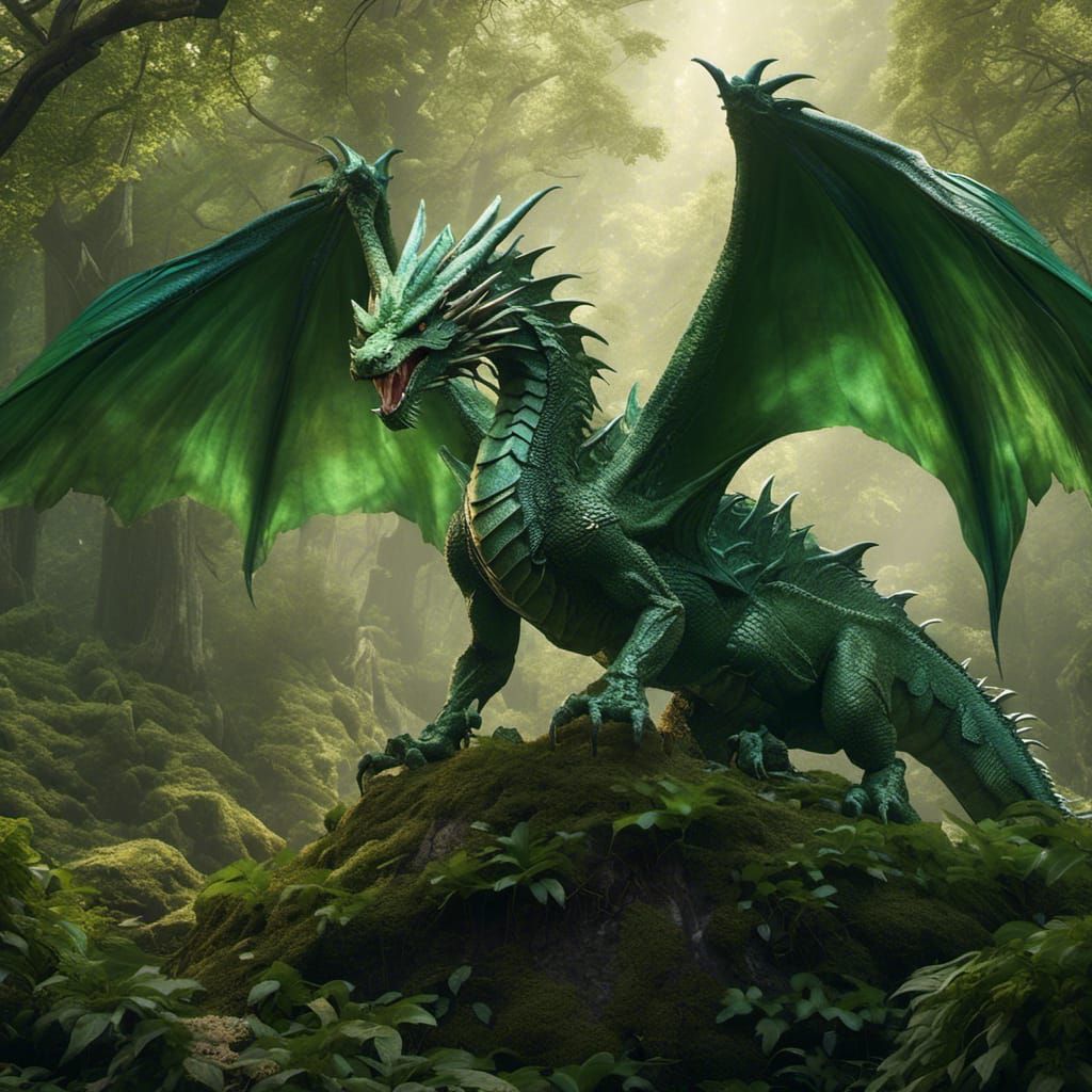 Fierce Green Dragon in Hyperrealistic Detail
