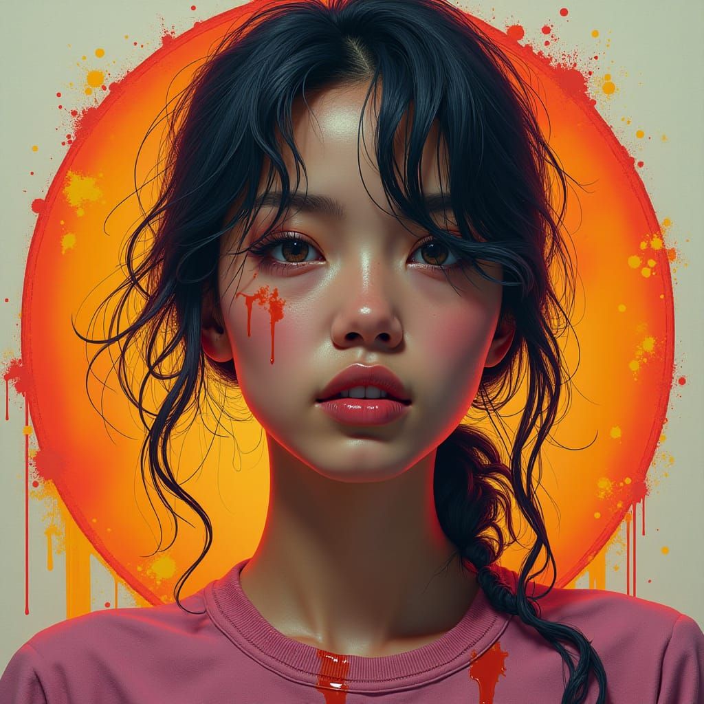 Dramatic Portrait with Circular Frame in Concept Art Style