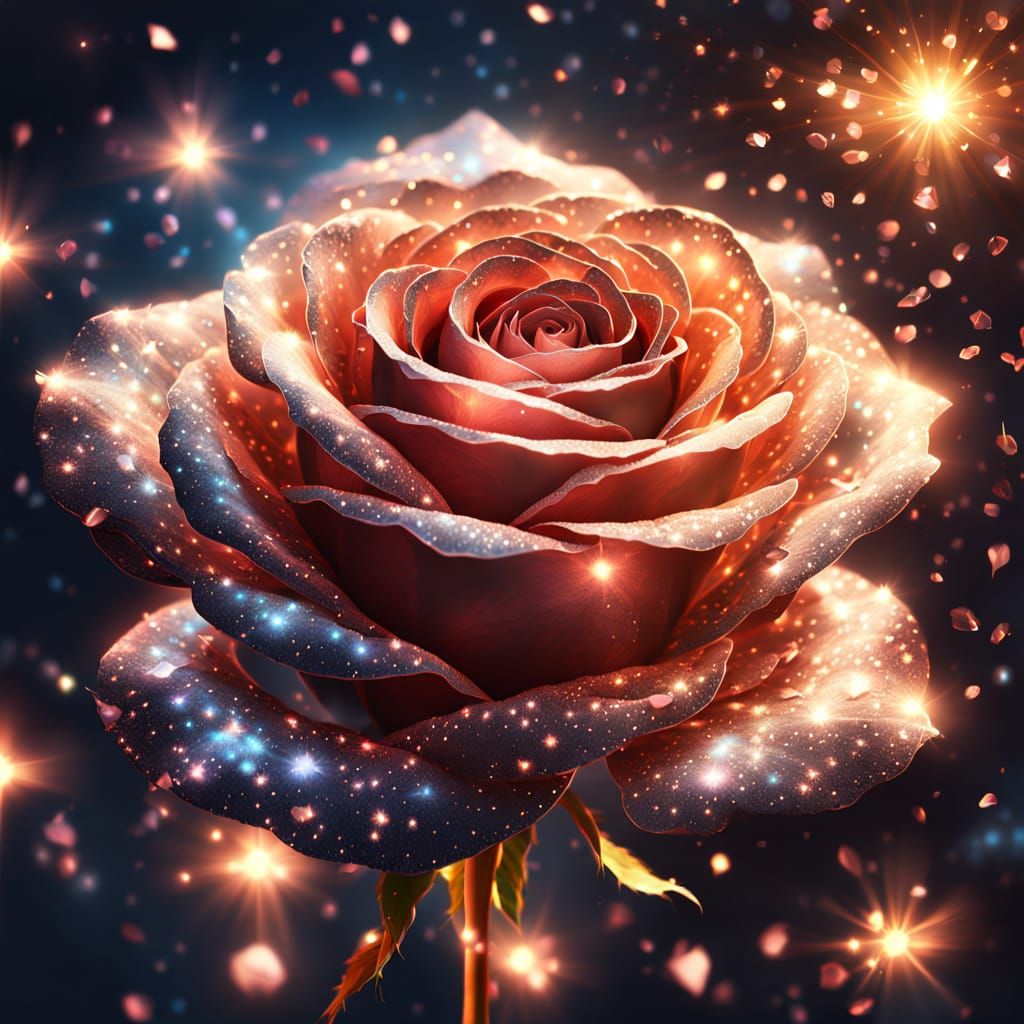 Rose Gold Rose of Light with Diamond Starry Center