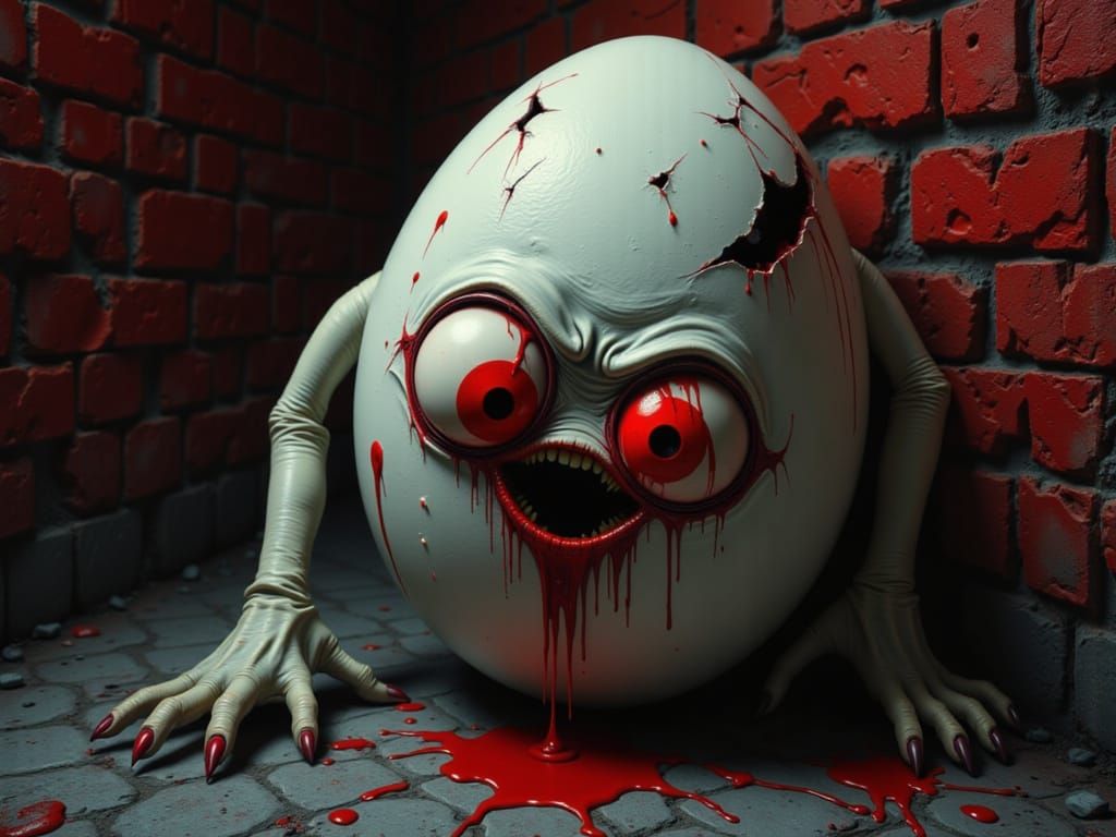 Horror Egg with Cracked Head and Blood
