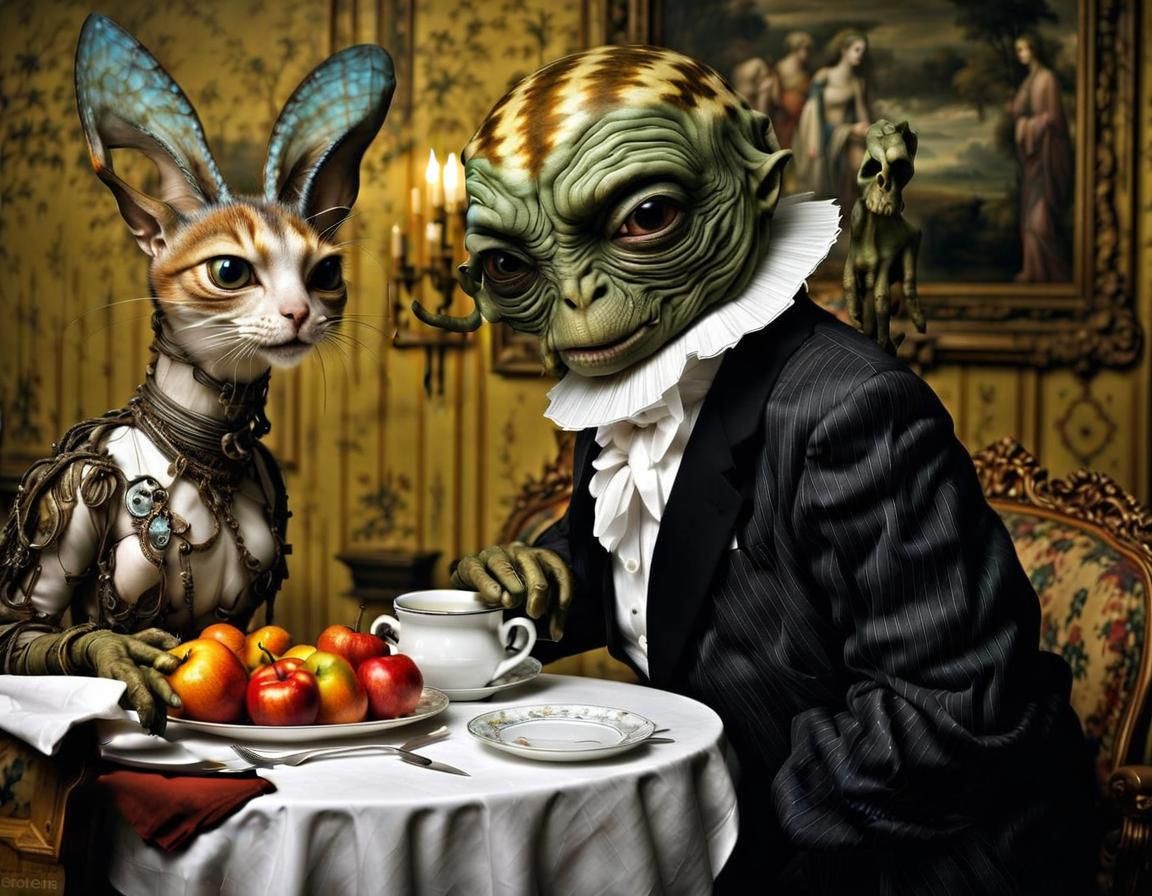 Photorealistic Aliens in Exotic Fashion, Detailed Photograph...