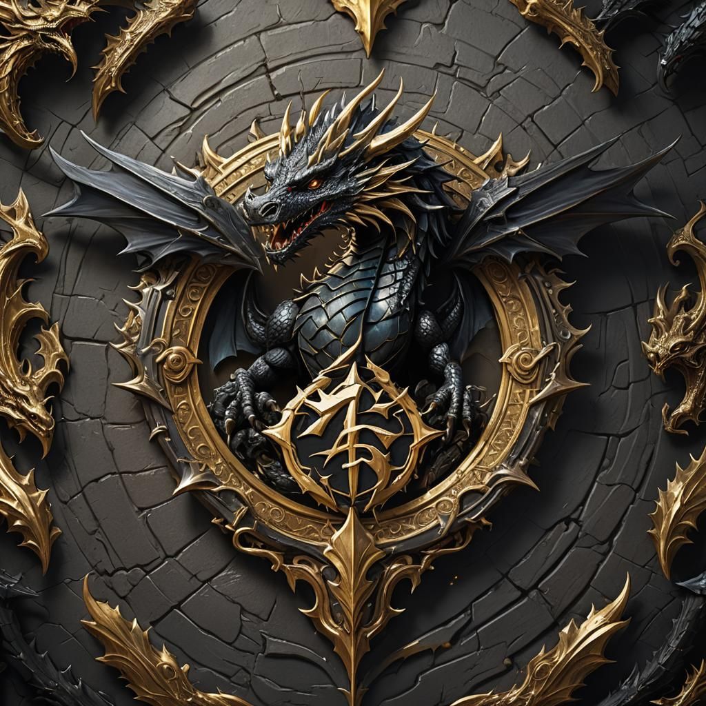 Black Dragon Guardian: Fantasy Emblem in Detailed Matte Pain...