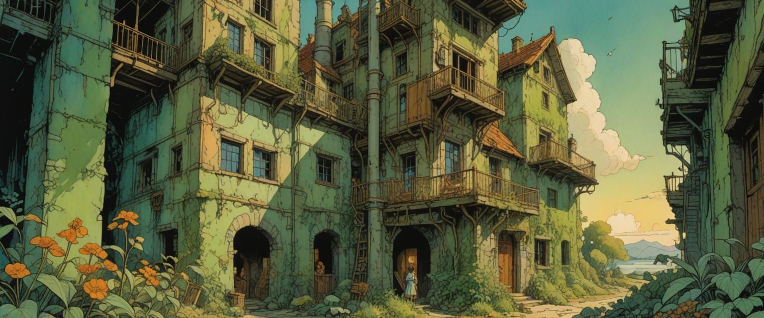 Girl Exploring Abandoned Factory in Tropical Sunlight