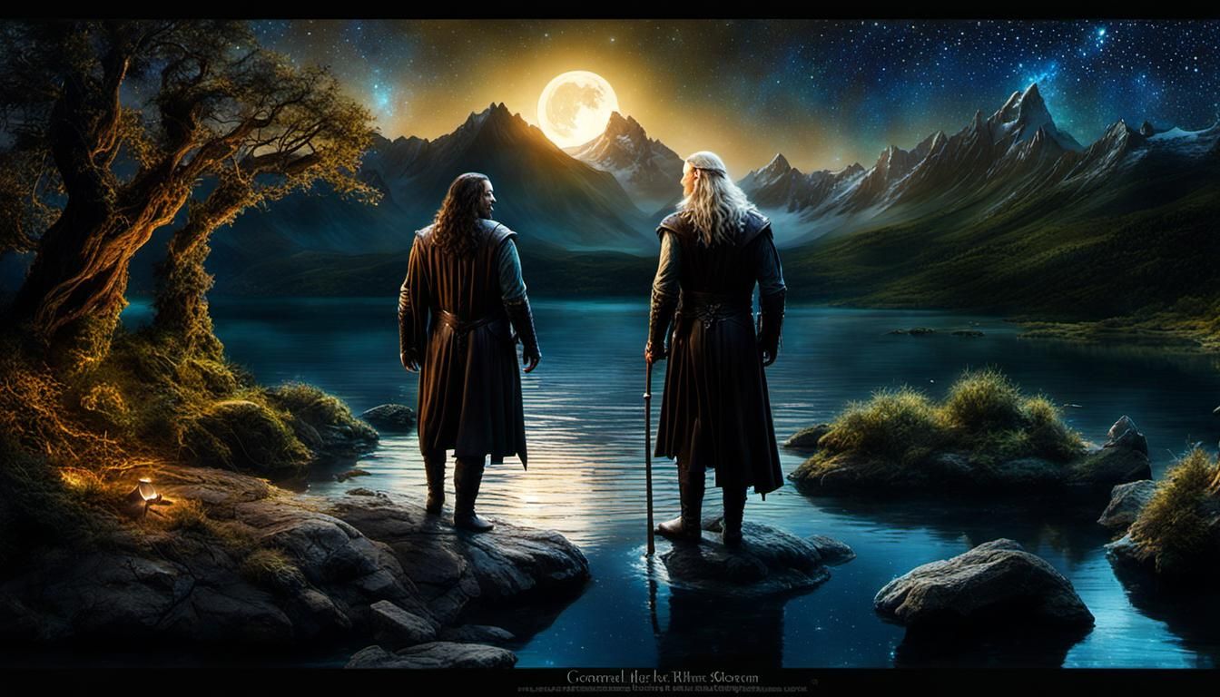 Fantasy Photo of Middle Earth Figures in Bioluminescent Land...