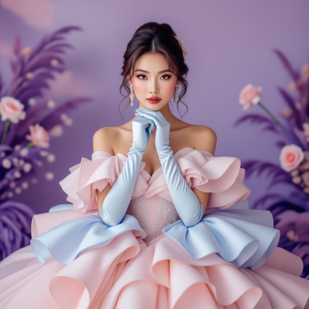 Elegant Chinese Bride in Couture Gown, Fashion Photography