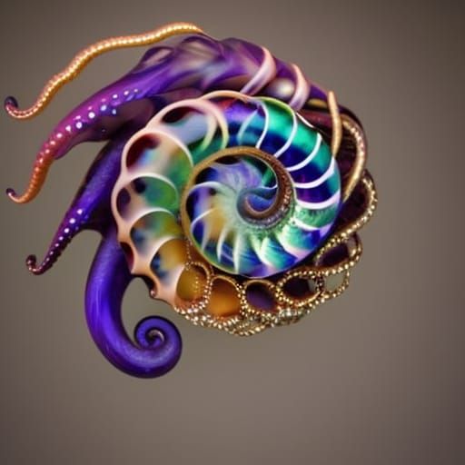 Rainbow Art Glass Nautilus Brooch