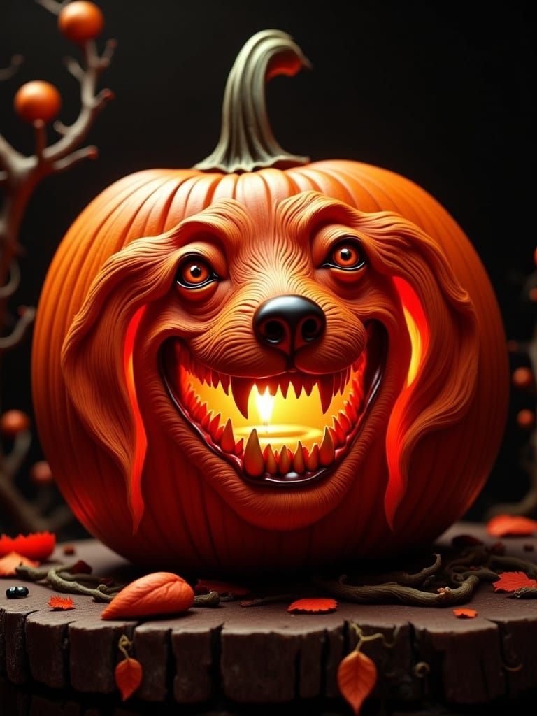 Catahoula Jack-O'-Lantern: Hyperrealistic Photography