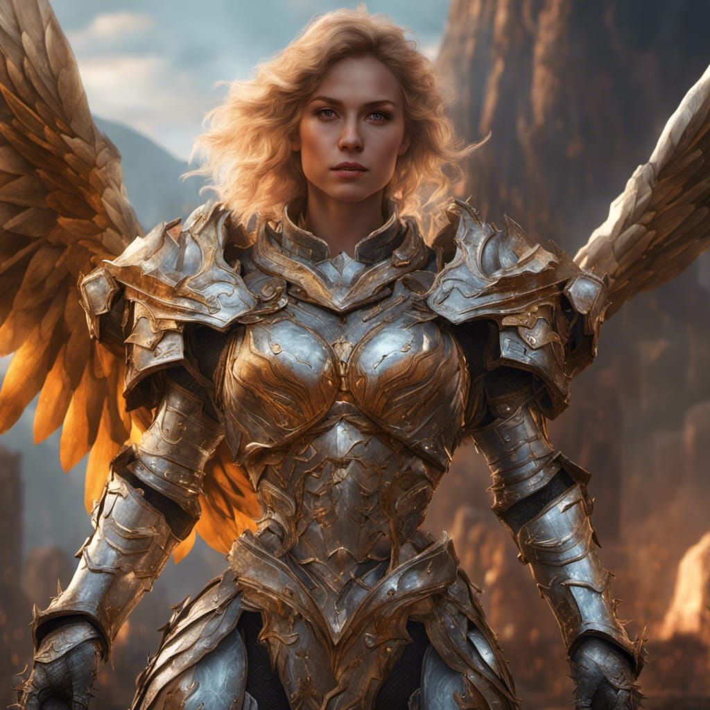 Angelic Woman Paladin in Detailed Matte Painting