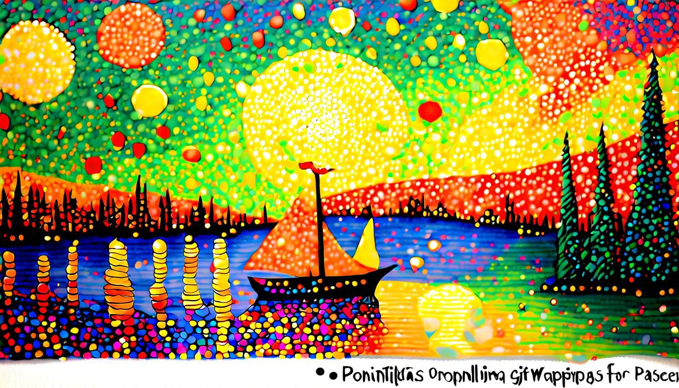 Pointillist Christmas Gift Wrap in Impressionist Style