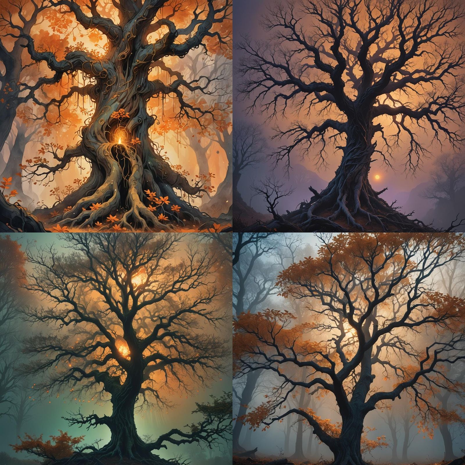 Foggy Tree with Orange Light: Fantasy Concept Art