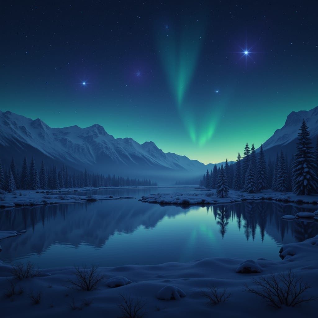 Wooden Magic 8-Ball Under Starlit Sky with Aurora