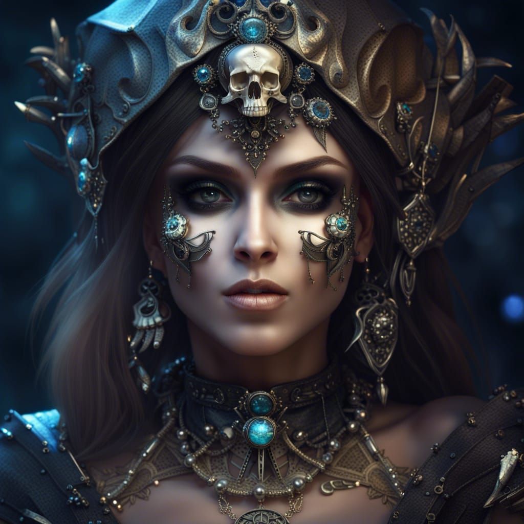 Fantasy Skull Witch Character in Hyperrealistic Style