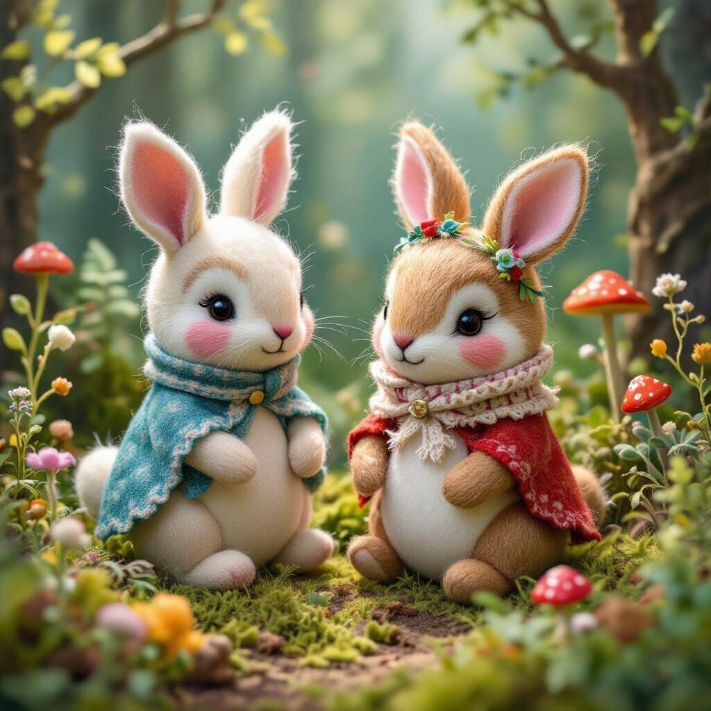 Adorable Felted Animals in Whimsical Forest