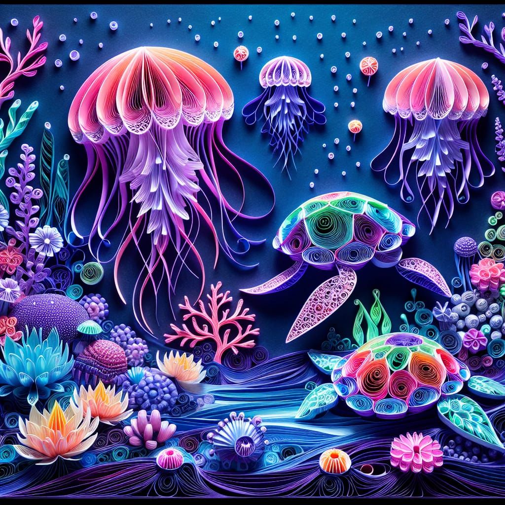 Vibrant Coral Reef Scene in Paper Quilling Art
